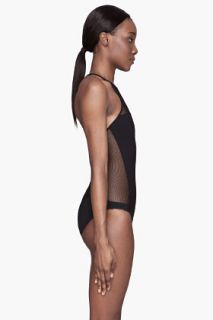 T By Alexander Wang Black Mesh Combo One Piece Zip Up Swimsuit for women