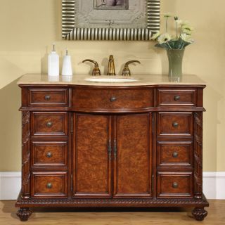 Silkroad Exclusive Marble Stone Top 48 inch Single Sink Cabinet
