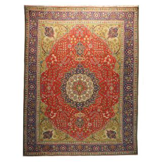 Hand knotted Persian Tabriz Red/Blue Wool Rug (910 x 124
