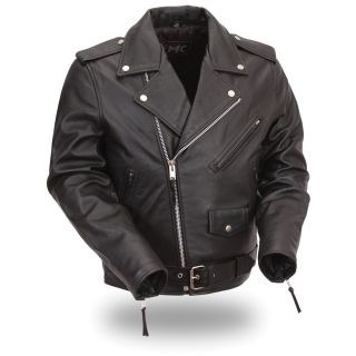FMC Mens Black Classic Leather Motorcycle Jacket