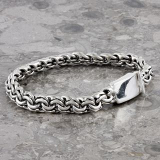 Sterling Silver Mens Double Curb Link Bracelet (Mexico)
