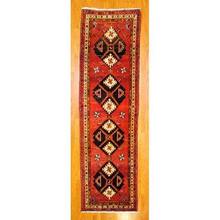 Persian Hand knotted Red/ Ivory Tribal Hamadan Wool Rug (36 x 124