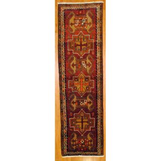 Persian Hand knotted Red/ Ivory Hamadan Wool Rug (38 x 131