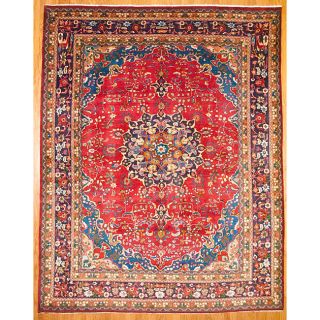 Persian Hand knotted Mashad Red Wool Rug (99 x 125)