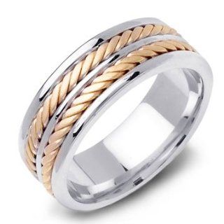 14K Gold Braided Two Tone Comfort Fit Mens Wedding Band