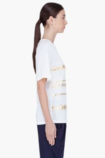 3.1 Phillip Lim White Silk Trim Gold Print T shirt for women