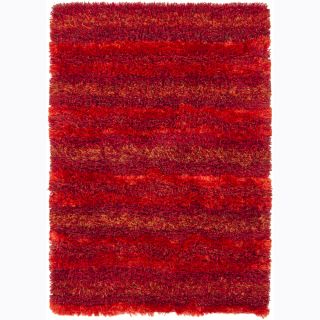 Hand woven Mandara Red Shag Rug (53x 77)