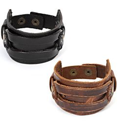 Distressed Leather Mens Rectangle Stitch Detail Bracelet Today $28