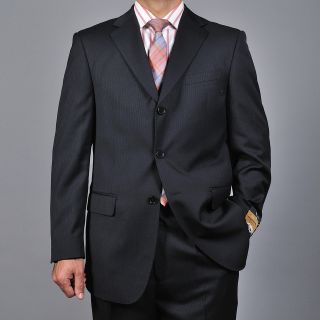 Bertolini Mens Black Tonal Stripe Wool  and Silk blend 3 button Suit