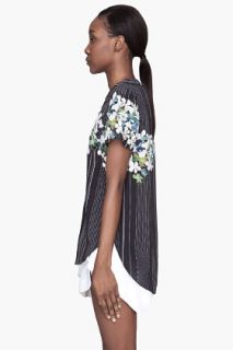 3.1 Phillip Lim Navy Floral Overlapping Silk T shirt for women