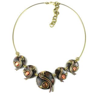 Handcrafted Peach Tiger Eye Swirl Brass Necklace (South Africa