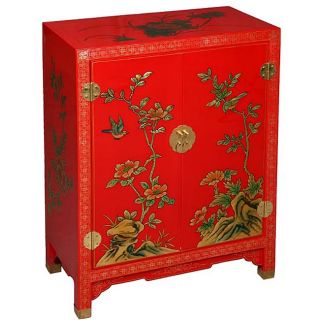 Red and Gold Nature Motif Cabinet/ End Table
