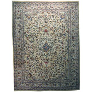 Persian Kashan Hand knotted Ivory Wool Rug (10 x 135)