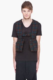Sasquatchfabrix Brown And Green Cut out Quilted Vest for men