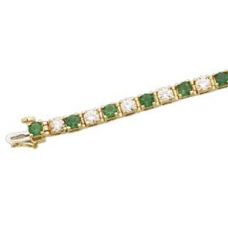 14K Yellow Gold Bar Set Emerald and Diamond Bracelet