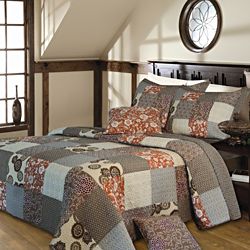 Stella Multicolored Patchwork pattern Quilted Cotton 3 piece Bedspread
