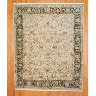 Indo Hand knotted Farahan Beige/ Teal Wool Rug (8 x 10)