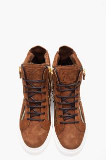 Giuseppe Zanotti Brown And Gold Studded London Sneakers for men