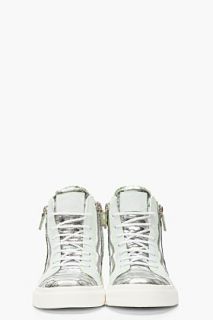 Giuseppe Zanotti Metallic Silver Scaled London Sneakers for men