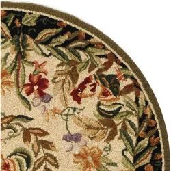 Hand hooked Rooster and Hen Cream/ Black Wool Rug (8 Round