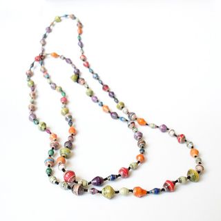 Long Multicolor Paper Bead Necklace (Uganda)