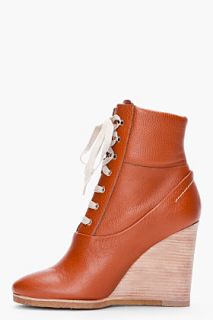 Chloe Tan Lace up Wedge Booties for women