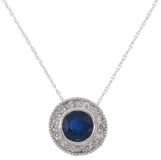 14k Gold 1/6ct Diamond Round Blue Sapphire Pendant