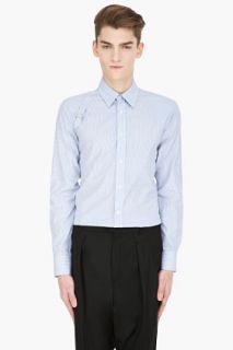 Alexander McQueen White And Blue Striped Harness Shirt for men