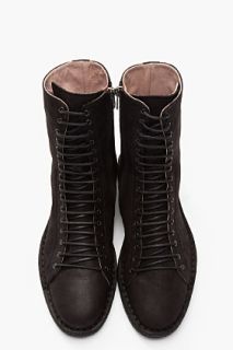 Ann Demeulemeester Black Pebbled Leather Nabuk Boots for men