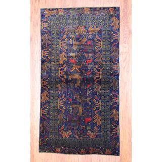 Afghan Hand knotted Tribal Balouchi Navy/ Red Wool Rug (310 x 611