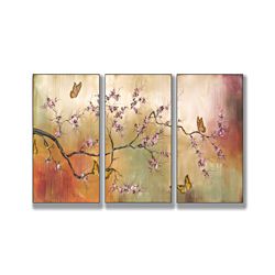 Pink Blossoms and Butterflies Triptych Art (17 x 33) Today $61.99