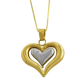 14k Two tone Gold Double Puffed Heart Necklace