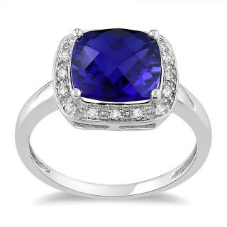 Miadora 10k White Gold 1/10ct TDW Diamond and Created Sapphire Ring (G