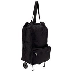 Maxam Black Folding Shopping Bag Retractable Wheels