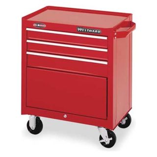 Westward 4FB44 Rolling Cabinet, 26 1/2 W, 3 Drawer, Red