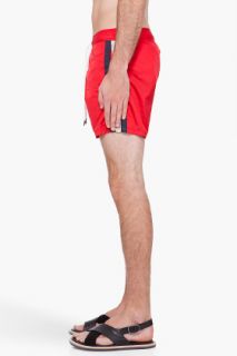 Moncler Red Racing Stripe Swim Shorts for men