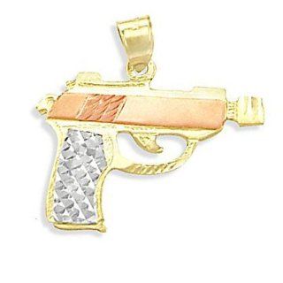 Pistol Pendant 14k Rose Yellow Gold Gun Charm Jewelry