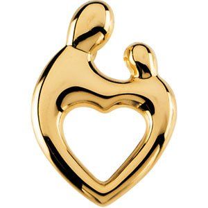 14K Yellow Gold Mother and Child Heart Pendant by Janel