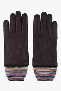 Paul Smith  Black Leather Striped Trim Gloves for men