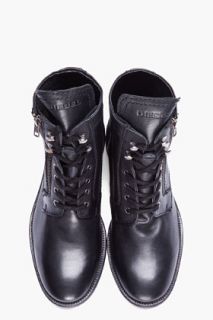 Diesel Black Leather Mil Boots for men