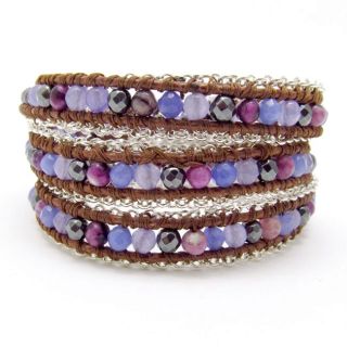 Purple Gemstones Chain Link Triple Wrap Bracelet (Thailand