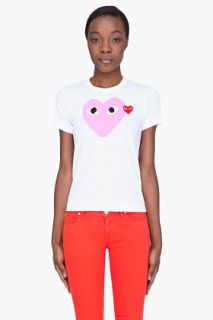 Comme Des Garçons Play  White And Pink Heart T shirt for women