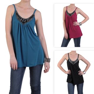 Journee Collection Womens Embellished Neck Flowing Tank