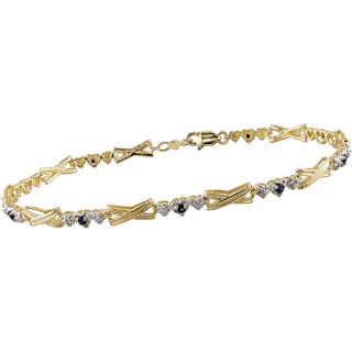 Miadora 10k Gold X and Heart Link Blue Sapphire Bracelet