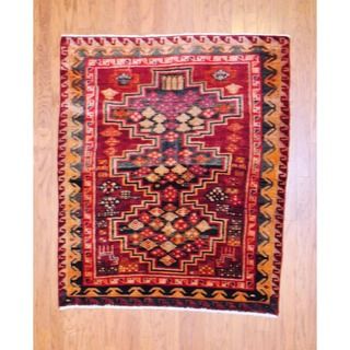 Persian Hand knotted 1960s Tribal Hamadan Red/ Ivory Wool Rug (49 x 5