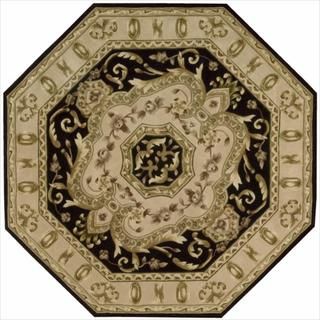 Hand knotted Versailles Palace Floral Black Octagon Rug (6 x 6