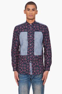 Junya Watanabe Navy Floral Button Down  for men