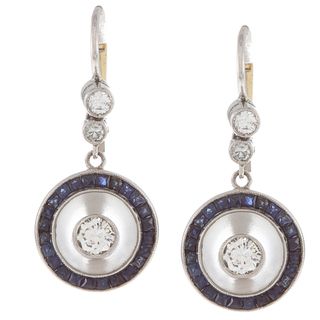 Platinum Sapphire and 3/5ct TDW Diamond Carved Earrings (H I, SI1 SI2