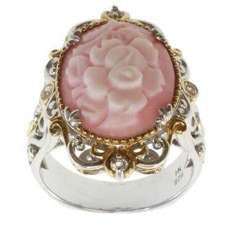 Michael Valitutti Two Tone Floral Cameo Shell and White Sapphire Ring