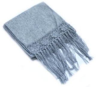 Alpaca Wool Fringed Scarf from Peru, Silver Gray Clothing